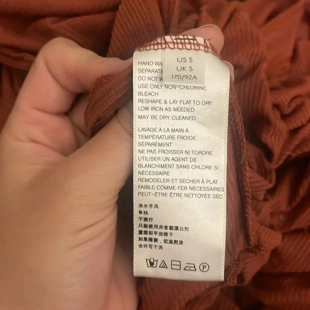 FREE PEOPLE Shimmy Shake Top Ribbed Burnt Orange Long Sleeve Open Back Small S - Picture 7 of 8